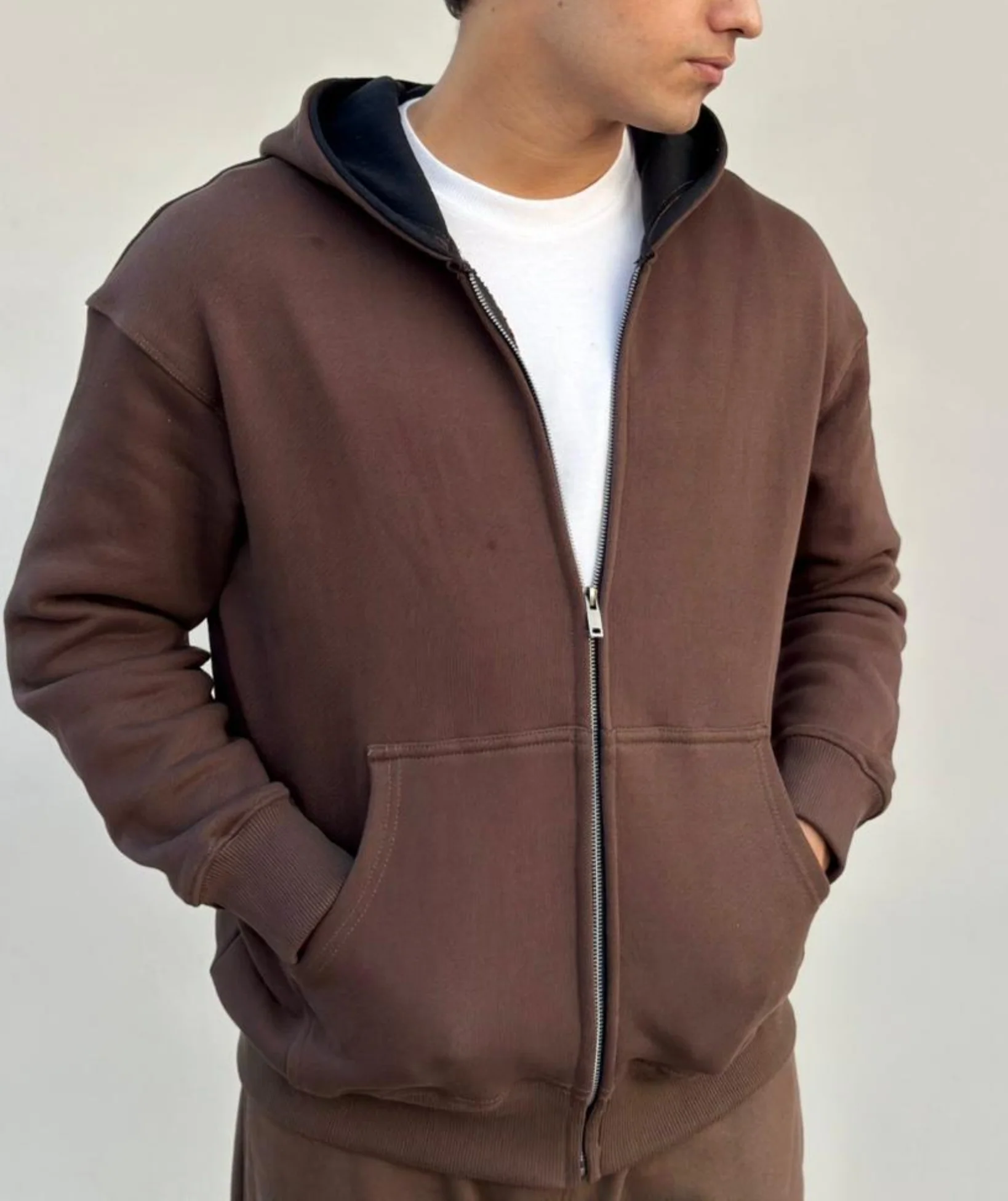 Brown Heavyweight Oversized Zip Hoodie - Image 4