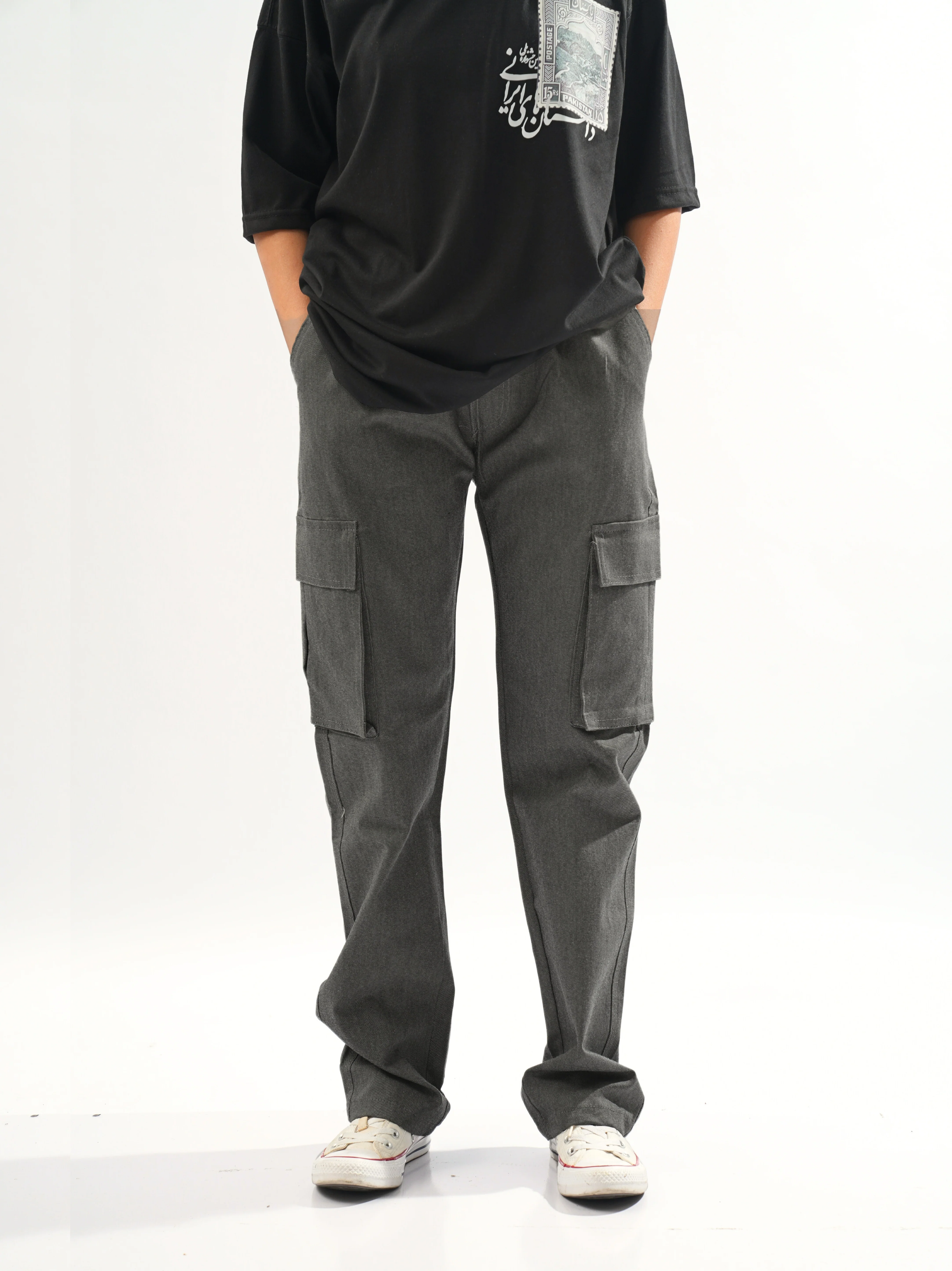 Loose-fit Space Grey Cargo Pants - Image 3