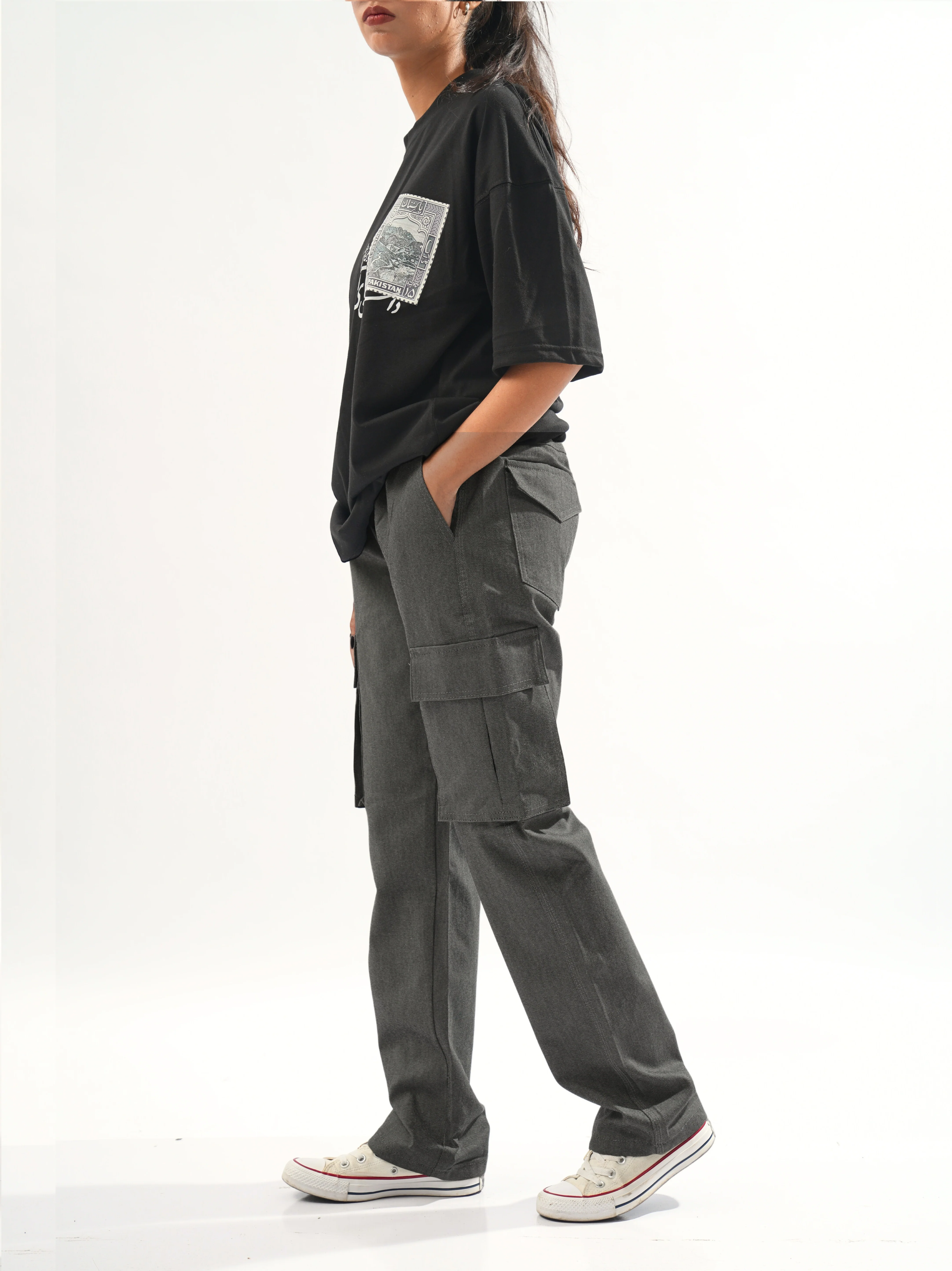 Loose-fit Space Grey Cargo Pants - Image 4